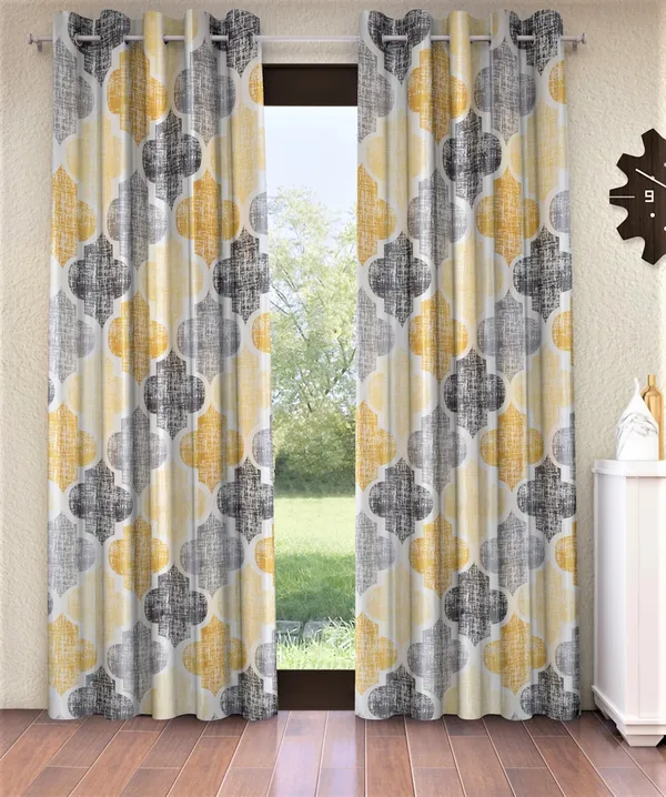 2_Piece_Moroccan_Motif_Eyelet_Polyester_Curtains_-_Yellow