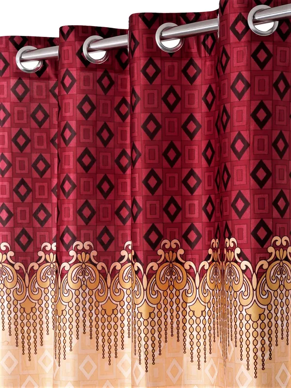 2_Piece_Ethnic_Motif_Border_Panel_Eyelet_Polyester_Curtain_-_Maroon