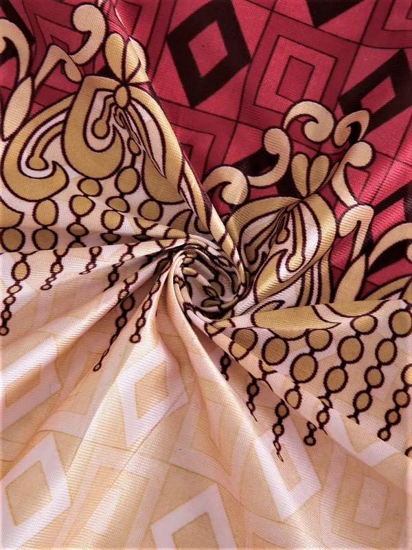 2_Piece_Ethnic_Motif_Border_Panel_Eyelet_Polyester_Curtain_-_Maroon