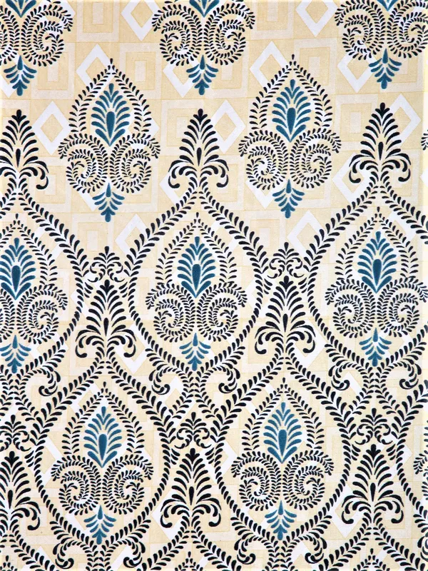 2_Piece_Ethnic_Motif_Border_Panel_Eyelet_Polyester_Curtain_-_Blue