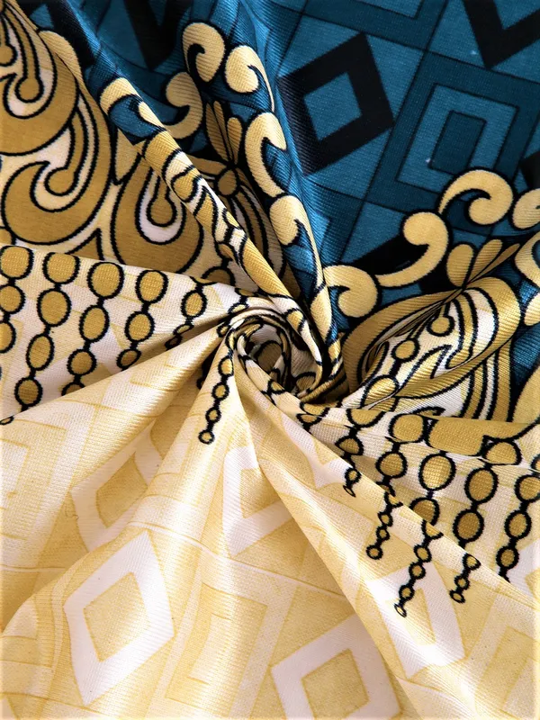 2_Piece_Ethnic_Motif_Border_Panel_Eyelet_Polyester_Curtain_-_Blue