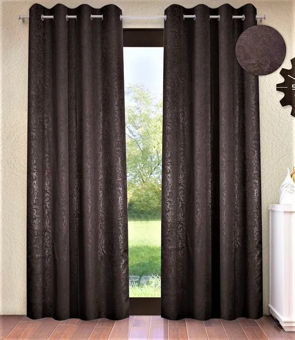 2_Pieces_100%_Blackout_Textured_Eyelet_Polyester_Curtains_-_Brown