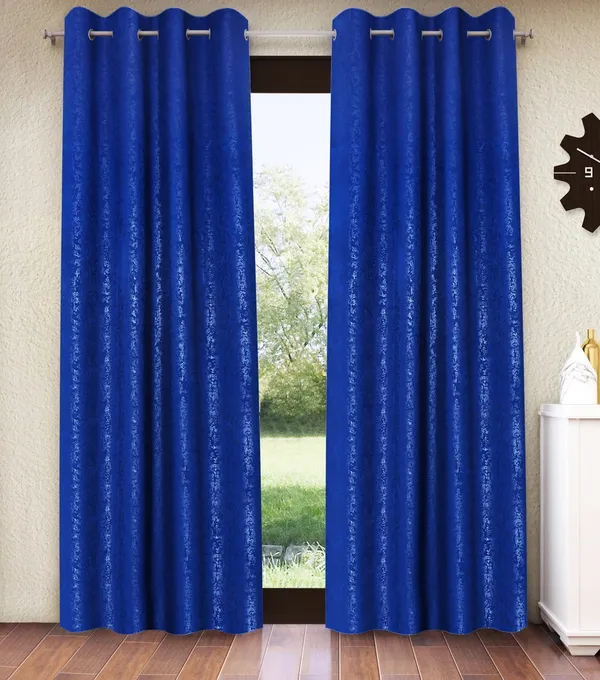 2_Pieces_100%_Blackout_Textured_Eyelet_Polyester_Curtains_-_Blue