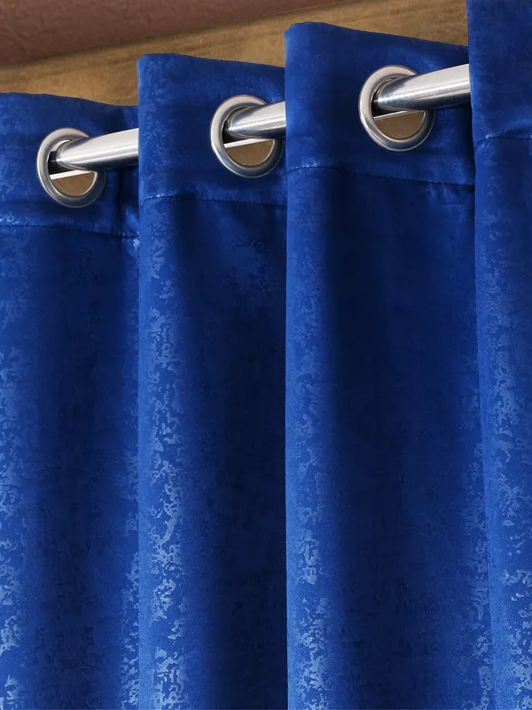 2_Pieces_100%_Blackout_Textured_Eyelet_Polyester_Curtains_-_Blue