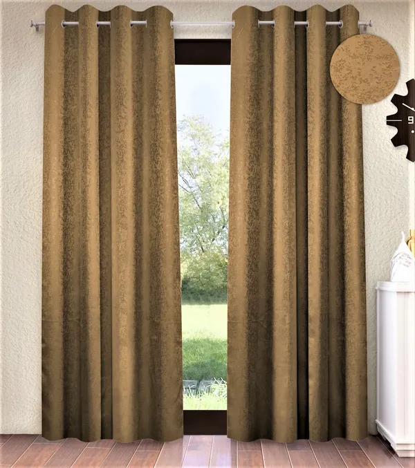 2_Pieces_100%_Blackout_Textured_Eyelet_Polyester_Curtains_-_Beige