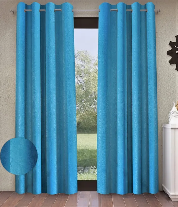 2_Pieces_100%_Blackout_Textured_Eyelet_Polyester_Curtains_-_Aqua