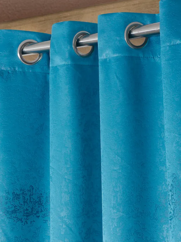2_Pieces_100%_Blackout_Textured_Eyelet_Polyester_Curtains_-_Aqua