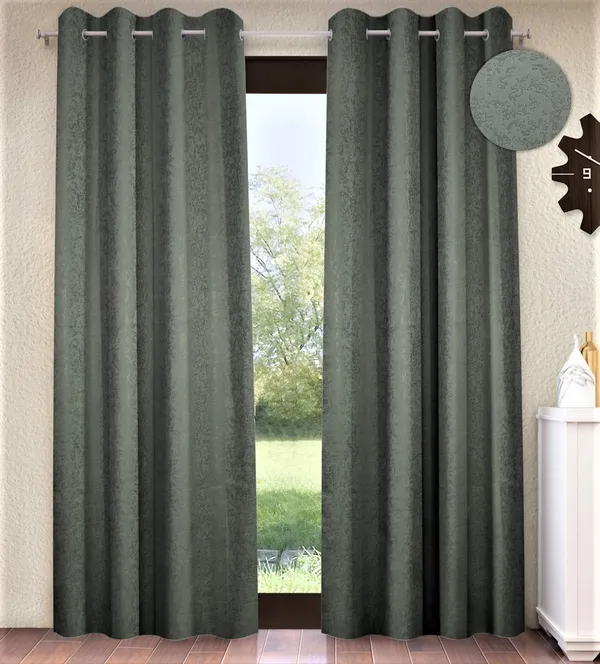 2_Pieces_100%_Blackout_Textured_Eyelet_Polyester_Curtains_-_Grey