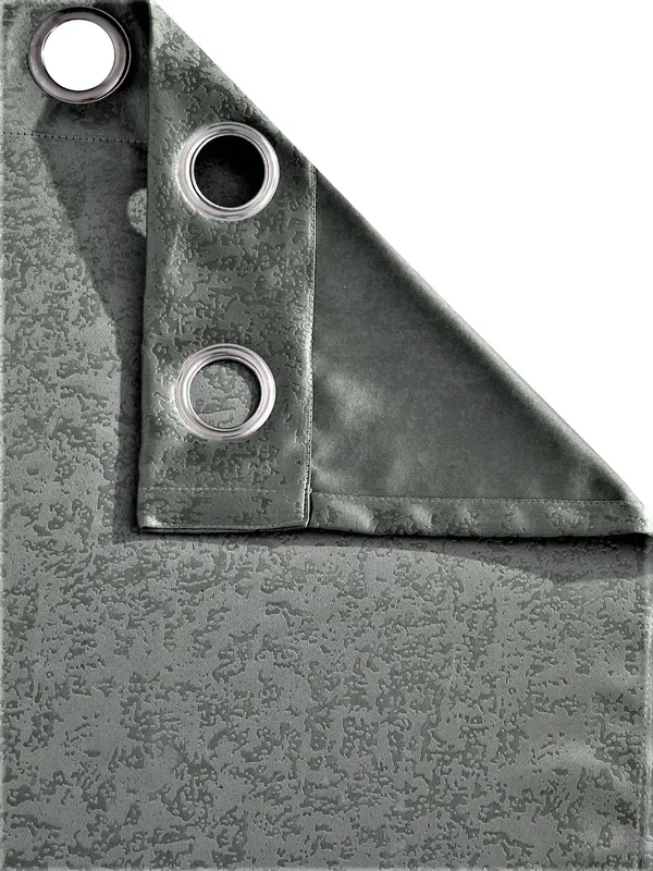 2_Pieces_100%_Blackout_Textured_Eyelet_Polyester_Curtains_-_Grey