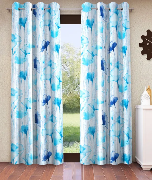 2_Pieces_Abstract_Garden_Eyelet_Polyester_Curtains_-_Blue