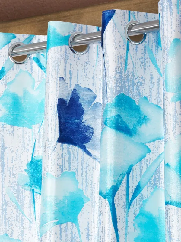 2_Pieces_Abstract_Garden_Eyelet_Polyester_Curtains_-_Blue
