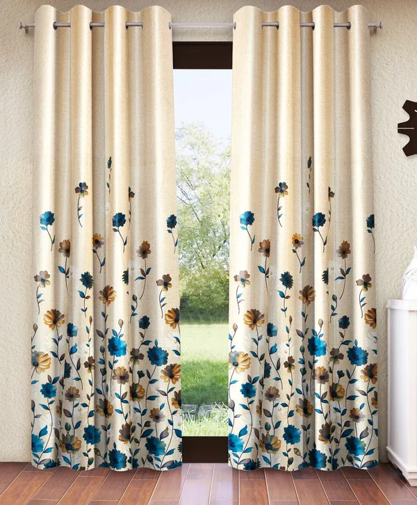 2_Pieces_Digital_Print_Eyelet_Polyester_Curtains_-_Blue