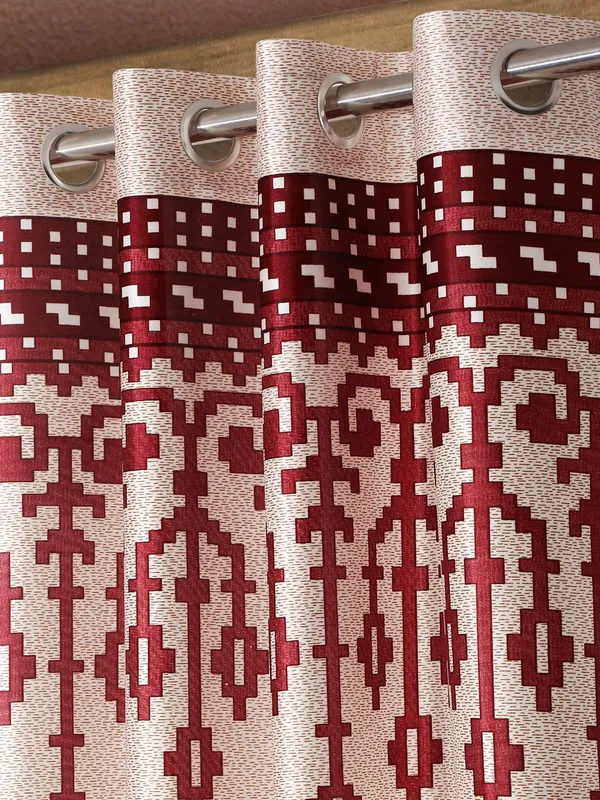 Home_Sizzler_2_Pieces_Leafy_Elegance_Panel_Eyelet_Polyester_Door_Curtains_-_7_Feet,_Maroon