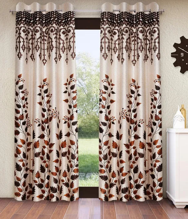 Home_Sizzler_2_Pieces_Leafy_Elegance_Panel_Eyelet_Polyester_Window_Curtains_-_5_Feet,_Brown