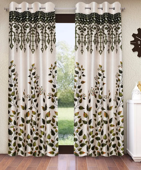Home_Sizzler_2_Pieces_Leafy_Elegance_Panel_Eyelet_Polyester_Door_Curtains_-_7_Feet,_Green