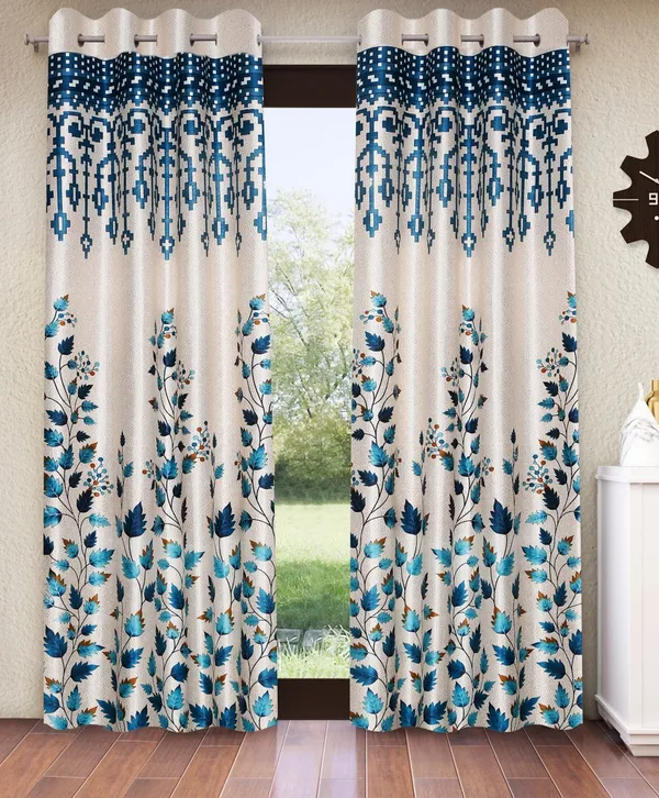 Home_Sizzler_2_Pieces_Leafy_Elegance_Panel_Eyelet_Polyester_Door_Curtains_-_7_Feet,_Aqua