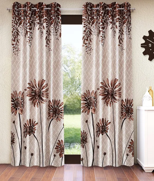 Home_Sizzler_2_Pieces_Sunflower_Panel_Eyelet_Polyester_Door_Curtains_-_7_Feet,_Brown