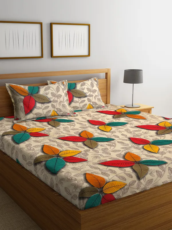 144_TC_Microfibre_3D_Floral_Multi_Double_Bedsheet_with_2_King_Size_Pillow_Covers