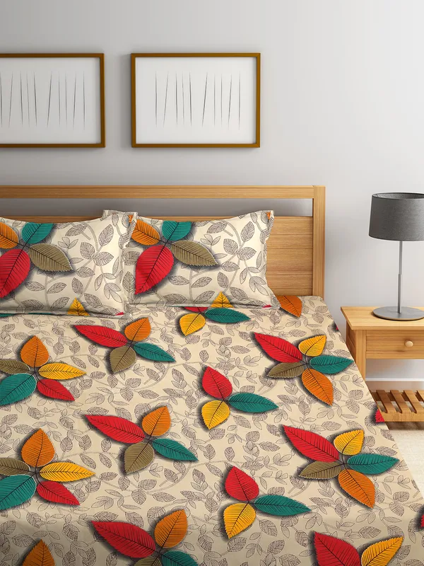 144_TC_Microfibre_3D_Floral_Multi_Double_Bedsheet_with_2_King_Size_Pillow_Covers