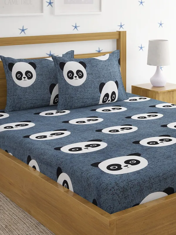 _144_TC_Microfibre_Kids_Panda_Double_Bedsheet_with_2_King_Size_Pillow_Covers,_Grey