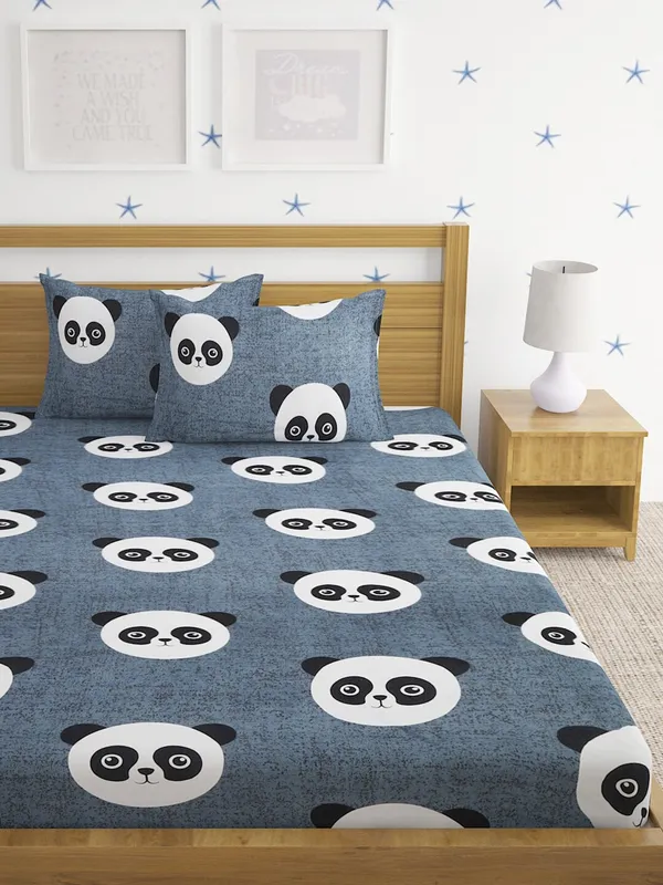 _144_TC_Microfibre_Kids_Panda_Double_Bedsheet_with_2_King_Size_Pillow_Covers,_Grey