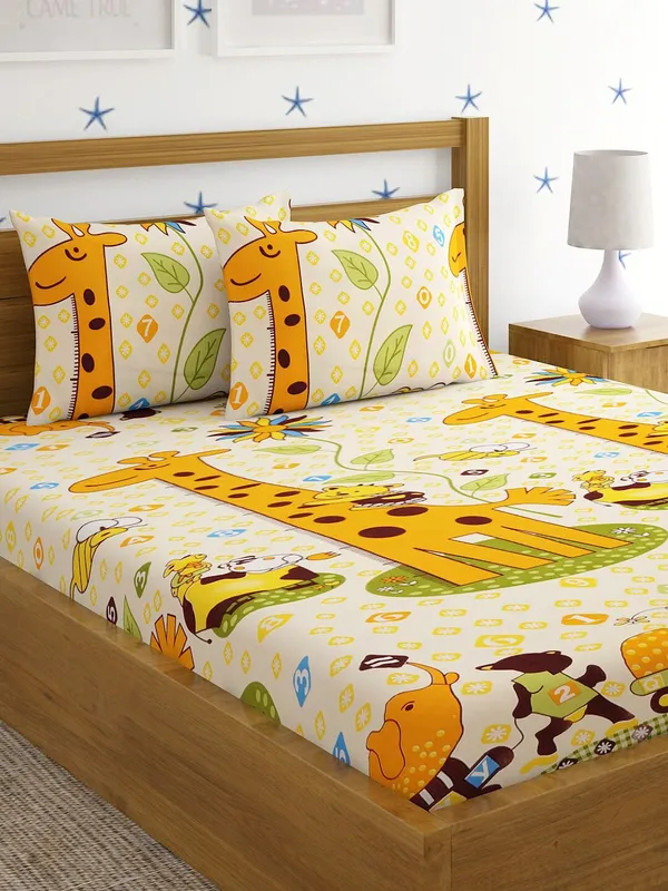 144_TC_Microfibre_Kid's_Giraffe_Double_Bedsheet_with_2_King_Size_Pillow_Covers