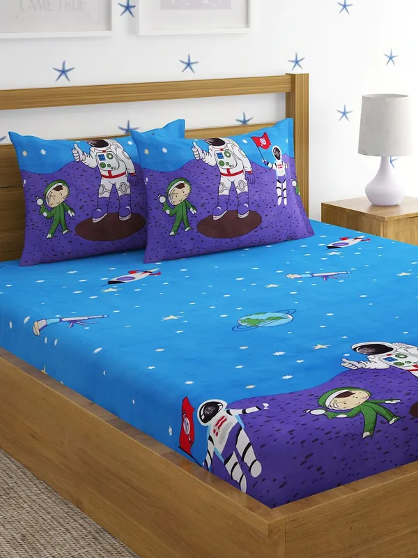 144_TC_Microfibre_Kid's_Space_Double_Bedsheet_with_2_King_Size_Pillow_Covers