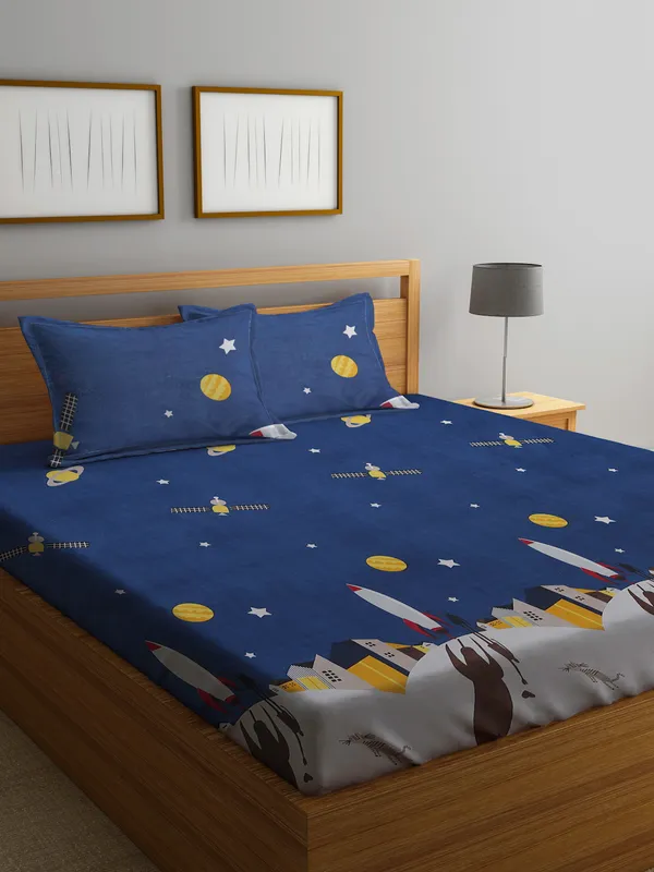 144_TC_Microfibre_Kid's_Galaxy_Double_Bedsheet_with_2_King_Size_Pillow_Covers