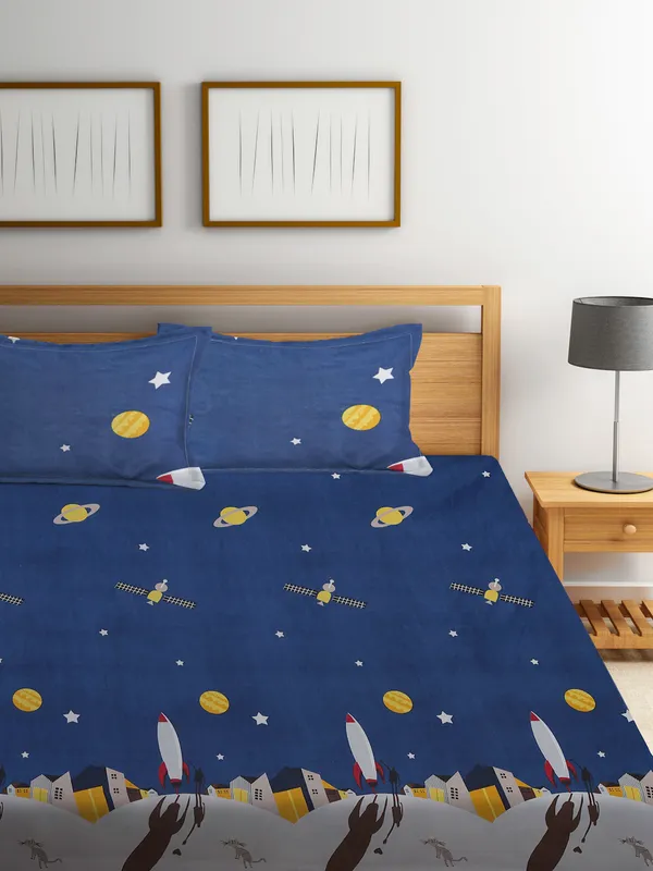 144_TC_Microfibre_Kid's_Galaxy_Double_Bedsheet_with_2_King_Size_Pillow_Covers