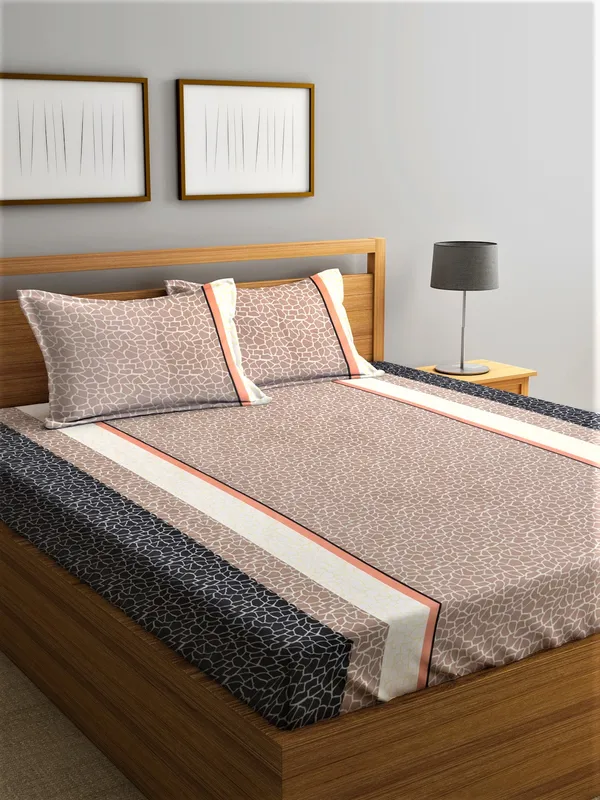 210_TC_Microfibre_Stripes_Brown_Double_Bedsheet_with_2_King_Size_Pillow_Covers