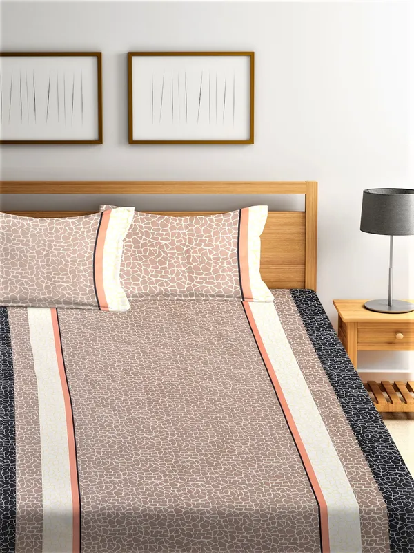 210_TC_Microfibre_Stripes_Brown_Double_Bedsheet_with_2_King_Size_Pillow_Covers