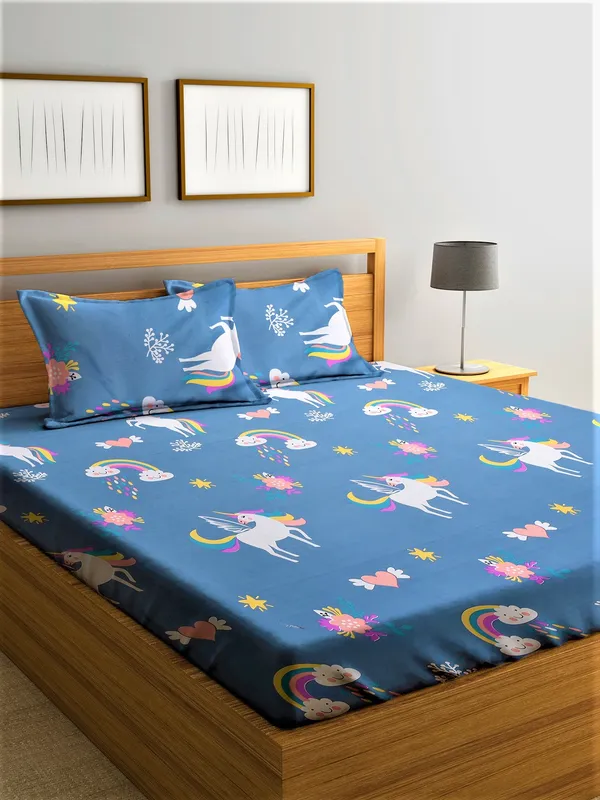 210_TC_Microfibre_Kid's_Unicorn_Double_Bedsheet_with_2_King_Size_Pillow_Covers