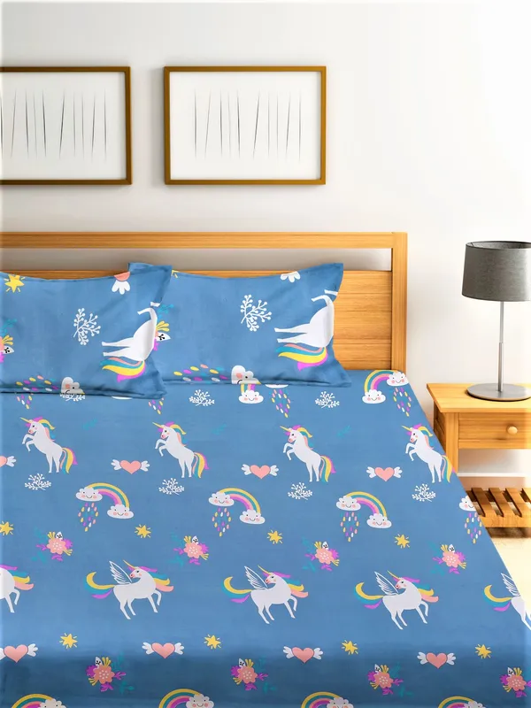210_TC_Microfibre_Kid's_Unicorn_Double_Bedsheet_with_2_King_Size_Pillow_Covers