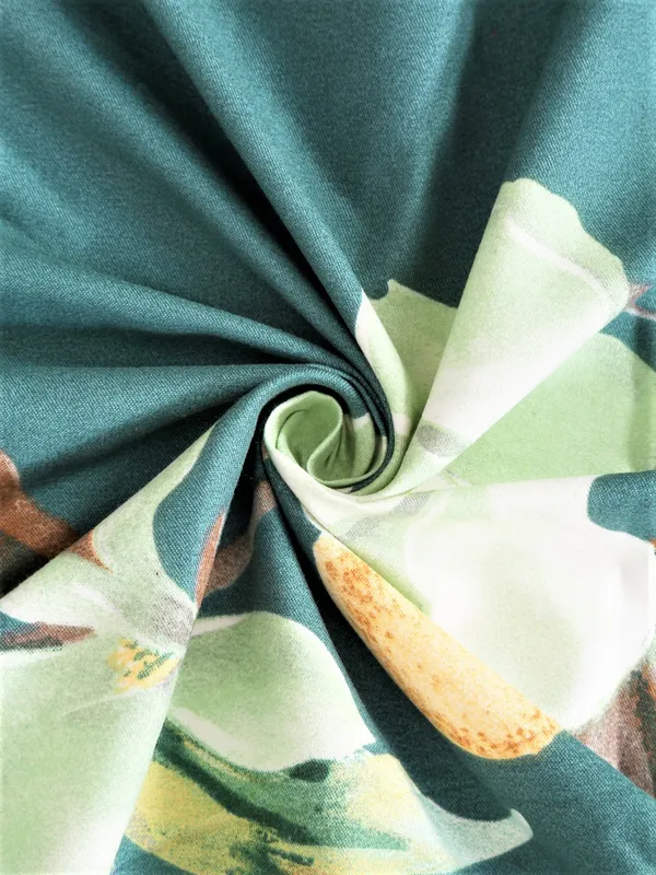 144_TC_Microfibre_Floral_Green_Double_Bedsheet_with_2_King_Size_Pillow_Covers