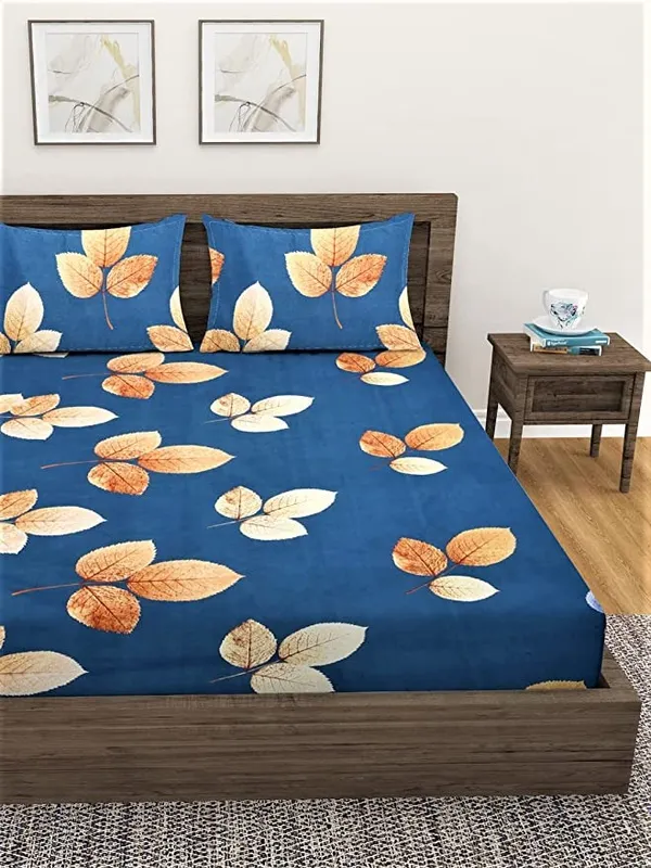 144_TC_Microfibre_Floral_Dark_Green_Double_Bedsheet_with_2_King_Size_Pillow_Covers