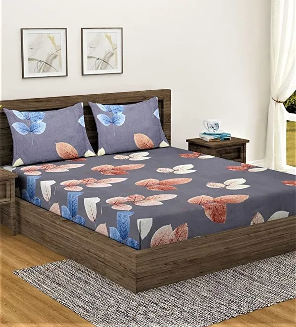 144_TC_Microfibre_Floral_Grey_Double_Bedsheet_with_2_King_Size_Pillow_Covers