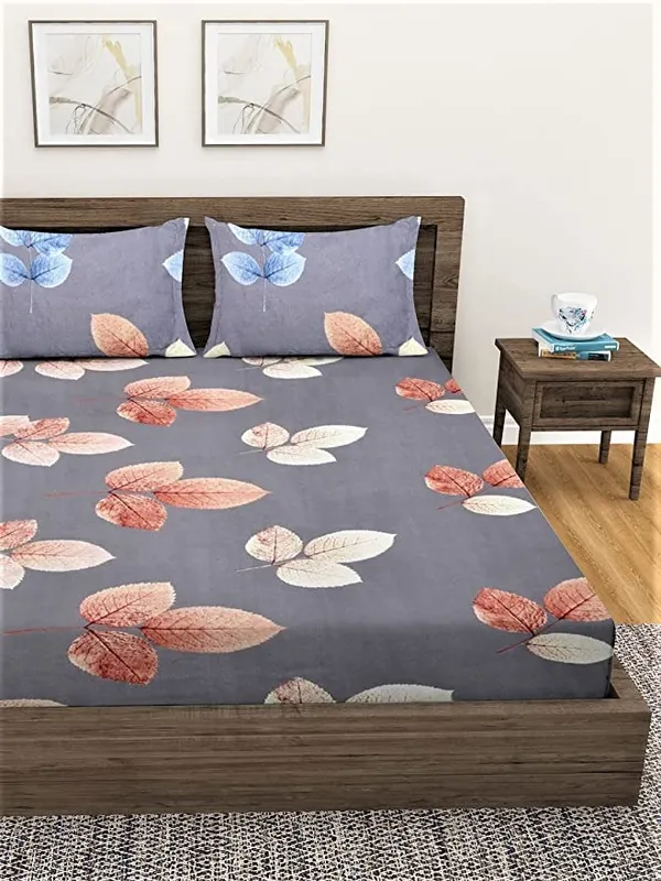 144_TC_Microfibre_Floral_Grey_Double_Bedsheet_with_2_King_Size_Pillow_Covers