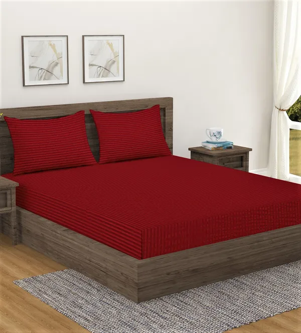 _300TC_Microfibre_Maroon_Satin_Striped_Single_Bedsheet_with_1_Pillow_Cover,_90"X55"