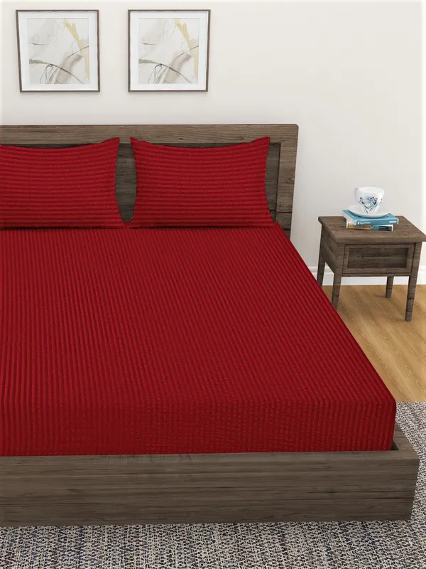 _300TC_Microfibre_Maroon_Satin_Striped_Single_Bedsheet_with_1_Pillow_Cover,_90"X55"