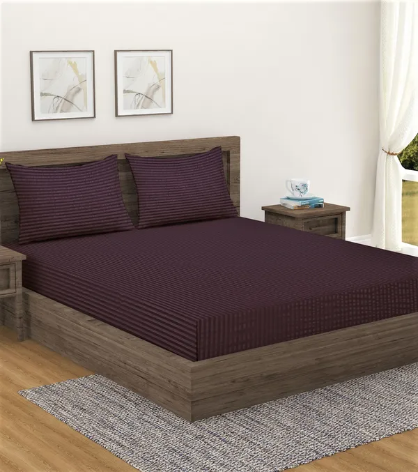 _300TC_Microfibre_Brown_Satin_Striped_Single_Bedsheet_with_1_Pillow_Cover,_90"X55"