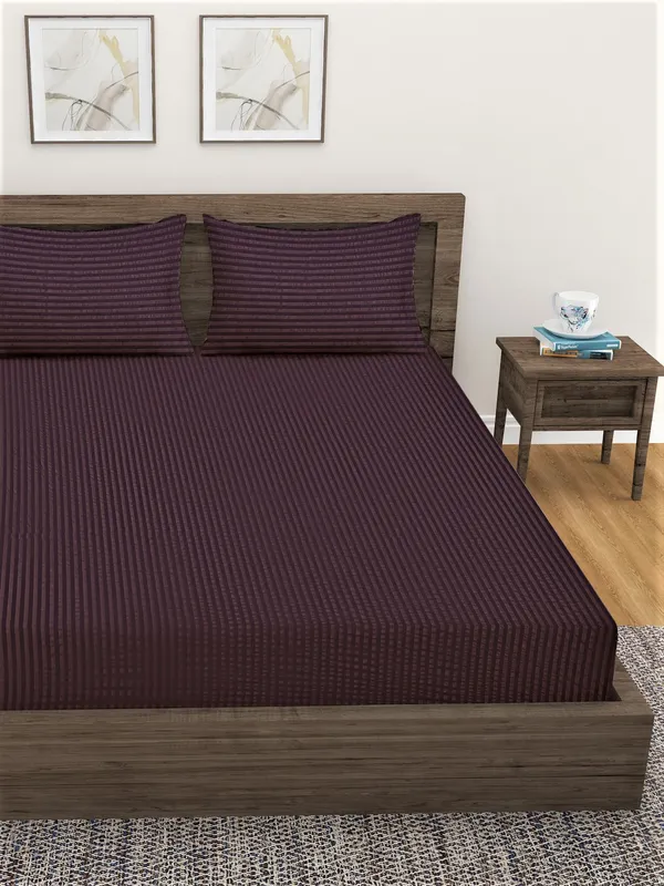 _300TC_Microfibre_Brown_Satin_Striped_Single_Bedsheet_with_1_Pillow_Cover,_90"X55"