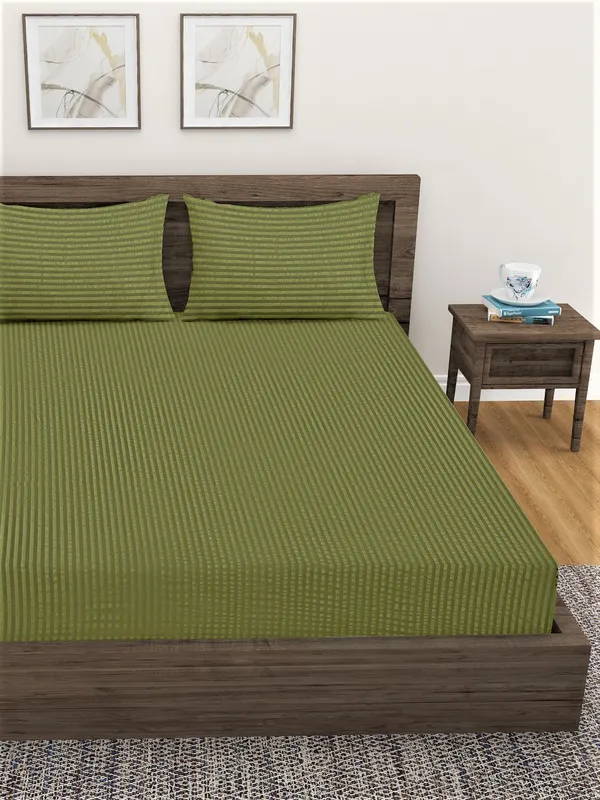_300TC_Microfibre_Green_Satin_Striped_Single_Bedsheet_with_1_Pillow_Cover,_90"X55"