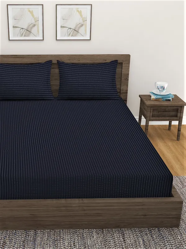 _300TC_Microfibre_Black_Satin_Striped_Single_Bedsheet_with_1_Pillow_Cover,_90"X55"