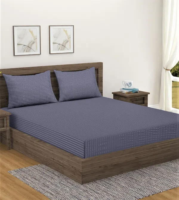 _300TC_Microfibre_Grey_Satin_Striped_Single_Bedsheet_with_1_Pillow_Cover,_90"X55"