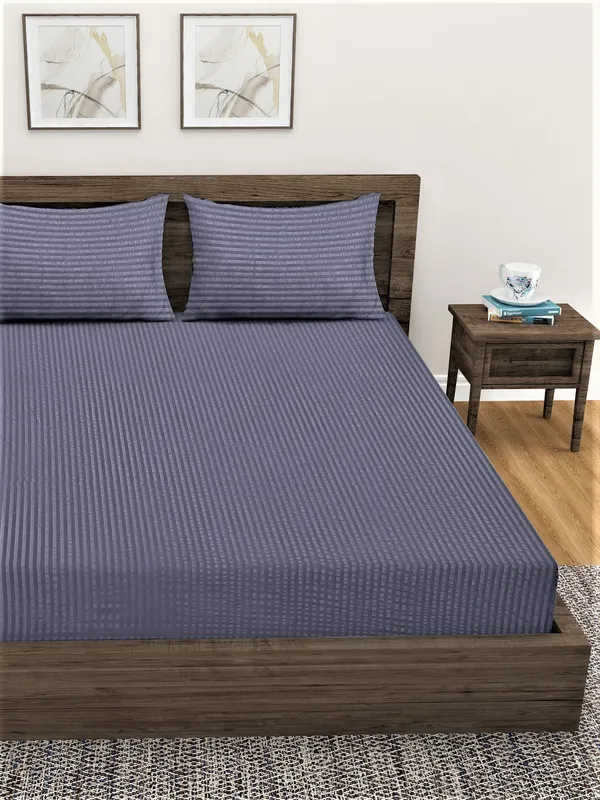 _300TC_Microfibre_Grey_Satin_Striped_Single_Bedsheet_with_1_Pillow_Cover,_90"X55"