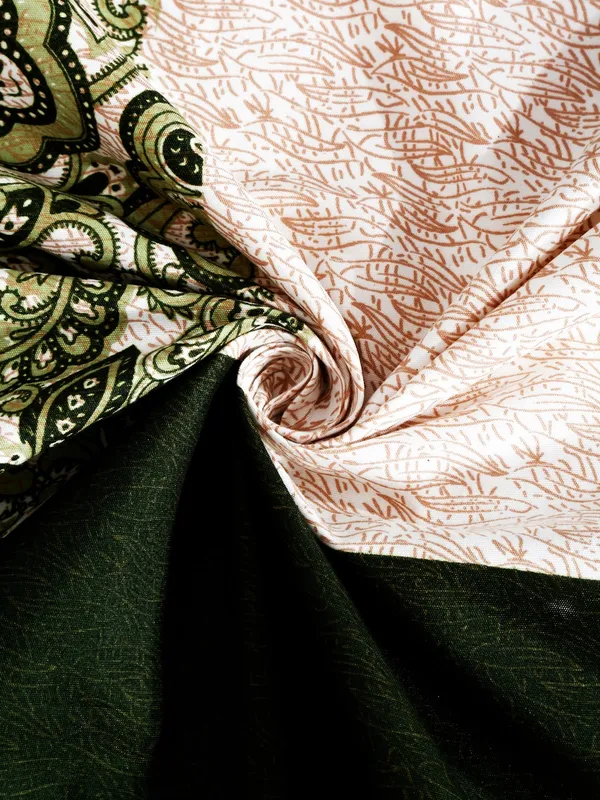 210TC_Microfibre_Ethnic_Floral_Pine_Green_Double_Bedsheet_with_2_King_Size_Pillow_Cover