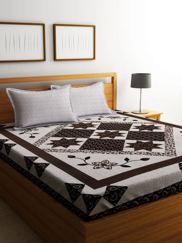 210TC_Microfibre_Ethnic_Geometric_Brown_Double_Bedsheet_with_2_King_Size_Pillow_Cover