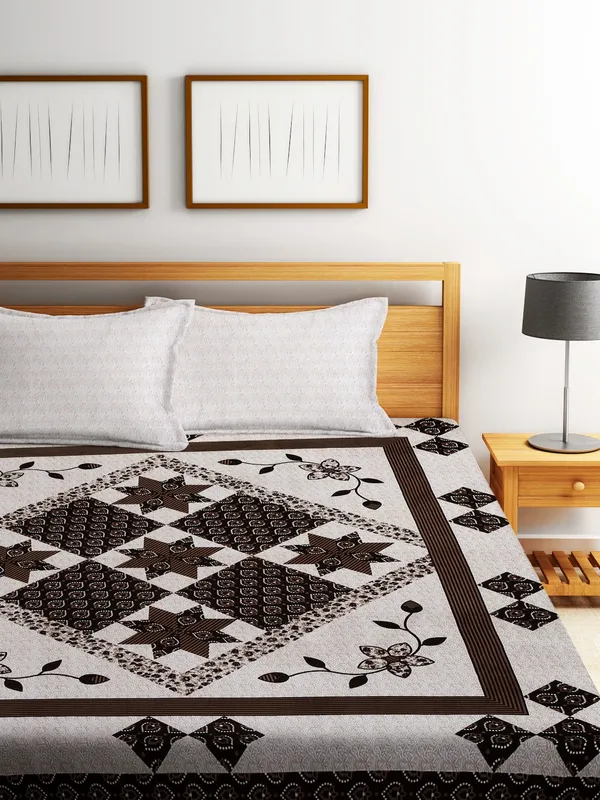 210TC_Microfibre_Ethnic_Geometric_Brown_Double_Bedsheet_with_2_King_Size_Pillow_Cover