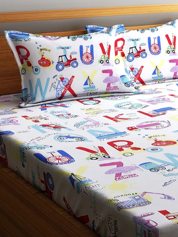 Home_Sizzler_144TC_Microfibre_Kid's_Alphabetical_Cartoon_Double_Bedsheet_with_2_King_Size_Pillow_Covers