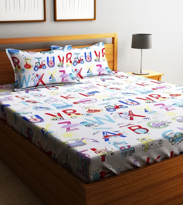 Home_Sizzler_144TC_Microfibre_Kid's_Alphabetical_Cartoon_Double_Bedsheet_with_2_King_Size_Pillow_Covers